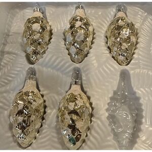 Vintage Glass Pine Cones Gold Glittery Ornaments Mini Set Of 5‎ Mexico 2001